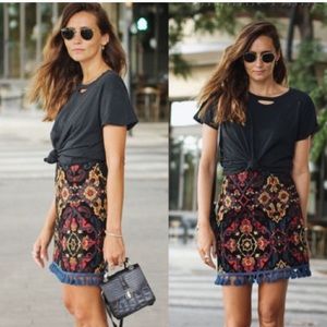 Zara embroidered Pattern Tassel Skirt Black